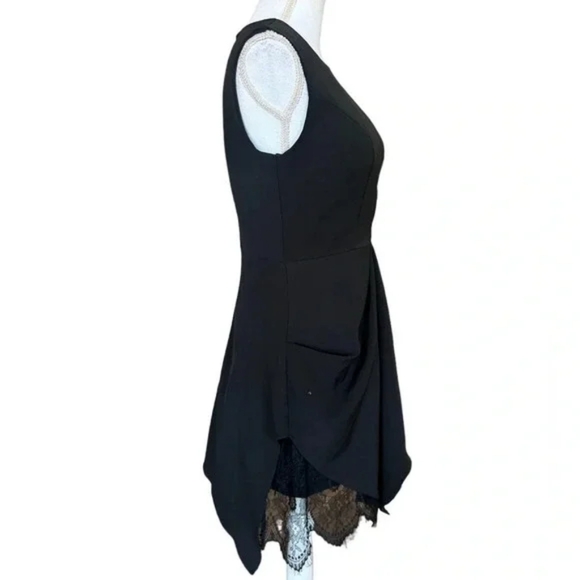 Lattelier Asymmetric Lace Hem Fit and Flare Gather Little Black Dress Sz XL - Picture 3 of 13